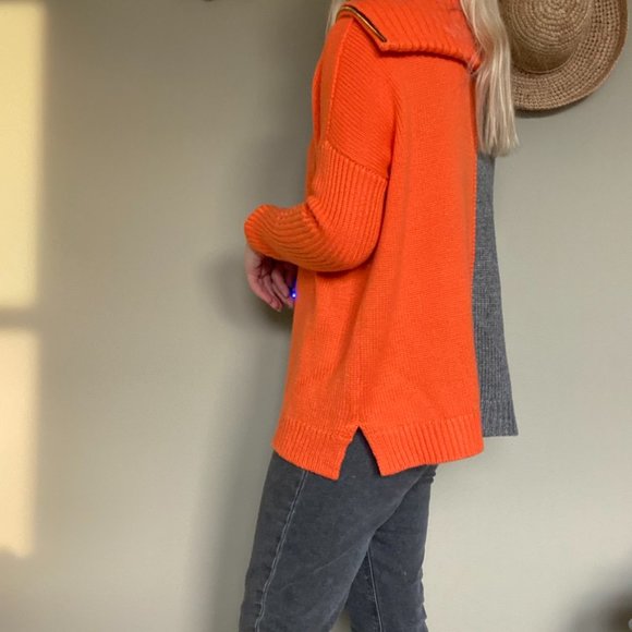 525 America Orange and Gray Quarter Zip Pullover Sweater Size Small - Picture 2 of 9